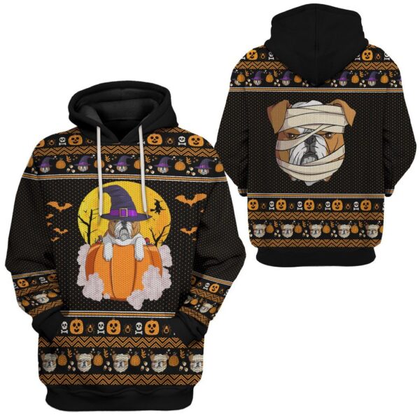 Gearhuman 3D Bulldog Halloween Ugly Sweater Custom Hoodie Apparel GV27081 3D Custom Fleece Hoodies 