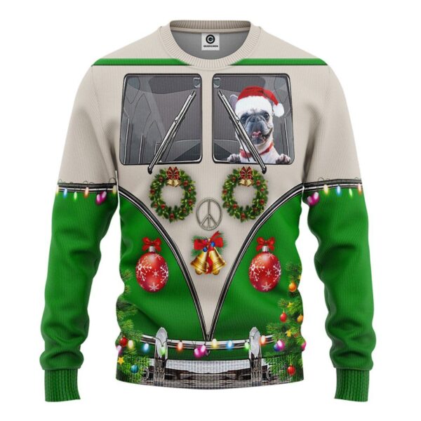 Gearhuman 3D Bulldogs Drive Hippie Cars at Christmas Custom Tshirt Apparel GX03114 3D Apparel Long Sleeve S