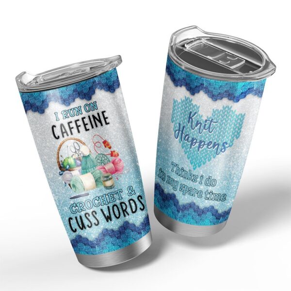 Gearhuman 3D Caffeine Crochet And Cuss Words Custom Design Vacuum Insulated Glitter Tumbler GV03095 Tumbler 20oz