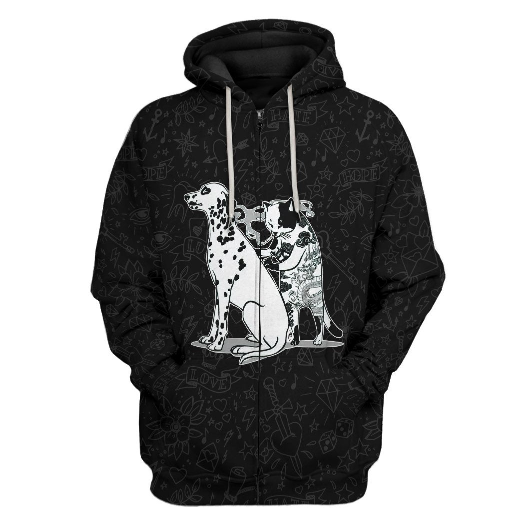 Gearhuman 3D Cat Tattoo Custom Tshirt Hoodie Apparel GC21102 3D Apparel Zip Hoodie S