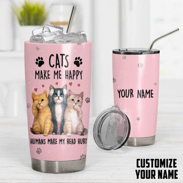 Gearhuman 3D Cats Make Me Happy Custom Name Tumbler GB01124 Tumbler 
