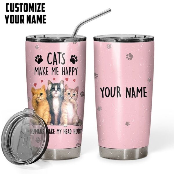Gearhuman 3D Cats Make Me Happy Custom Name Tumbler GB01124 Tumbler 
