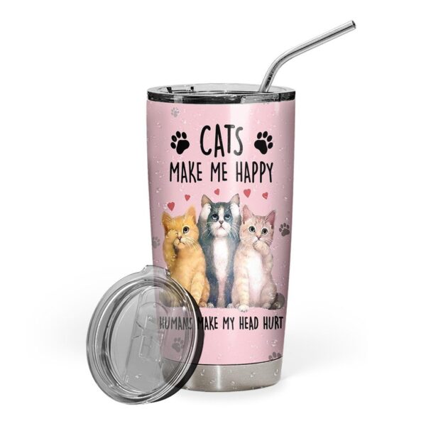 Gearhuman 3D Cats Make Me Happy Custom Name Tumbler GB01124 Tumbler Short 20oz 