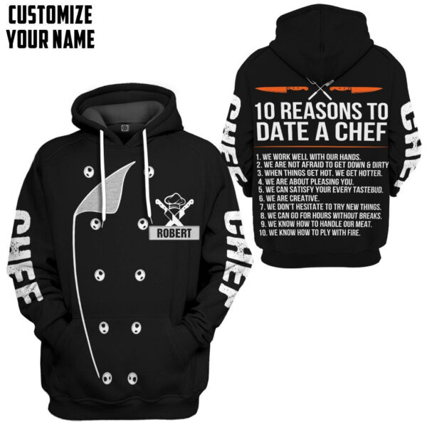 Gearhuman 3D Chef Black Uniform Date A Chef Custom Name Tshirt Hoodie Apparel GB010312 3D Apparel