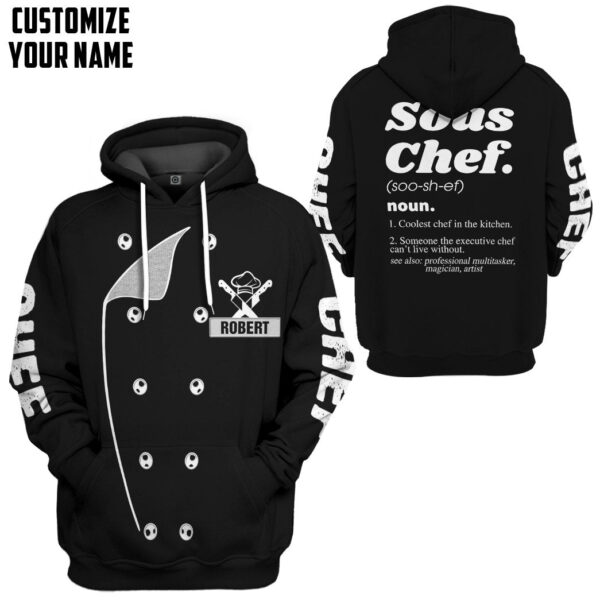 Gearhuman 3D Chef Black Uniform Sous Chef Custom Name Tshirt Hoodie Apparel GB010311 3D Apparel