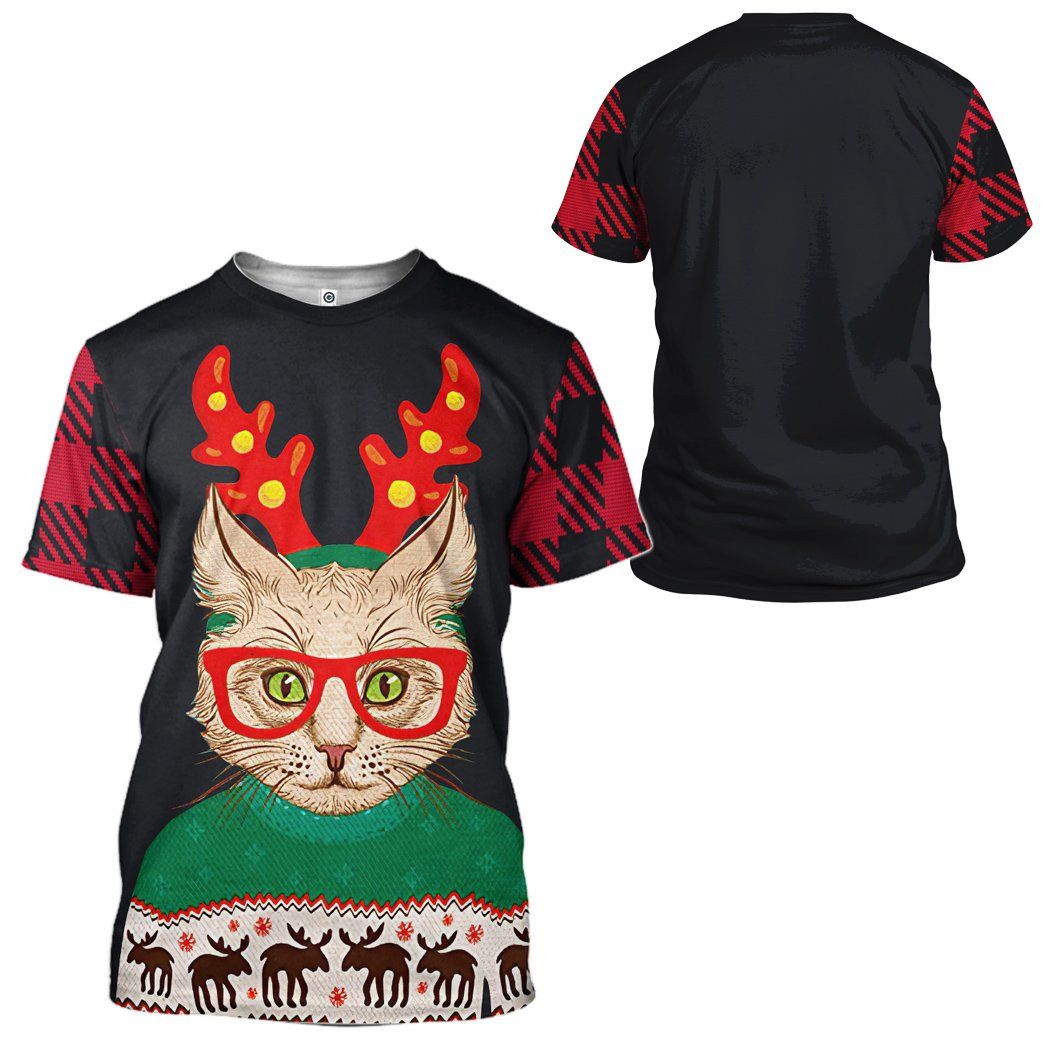 Gearhuman 3D Christmas Cat Custom Tshirt Hoodie Apparel GC04113 3D Apparel