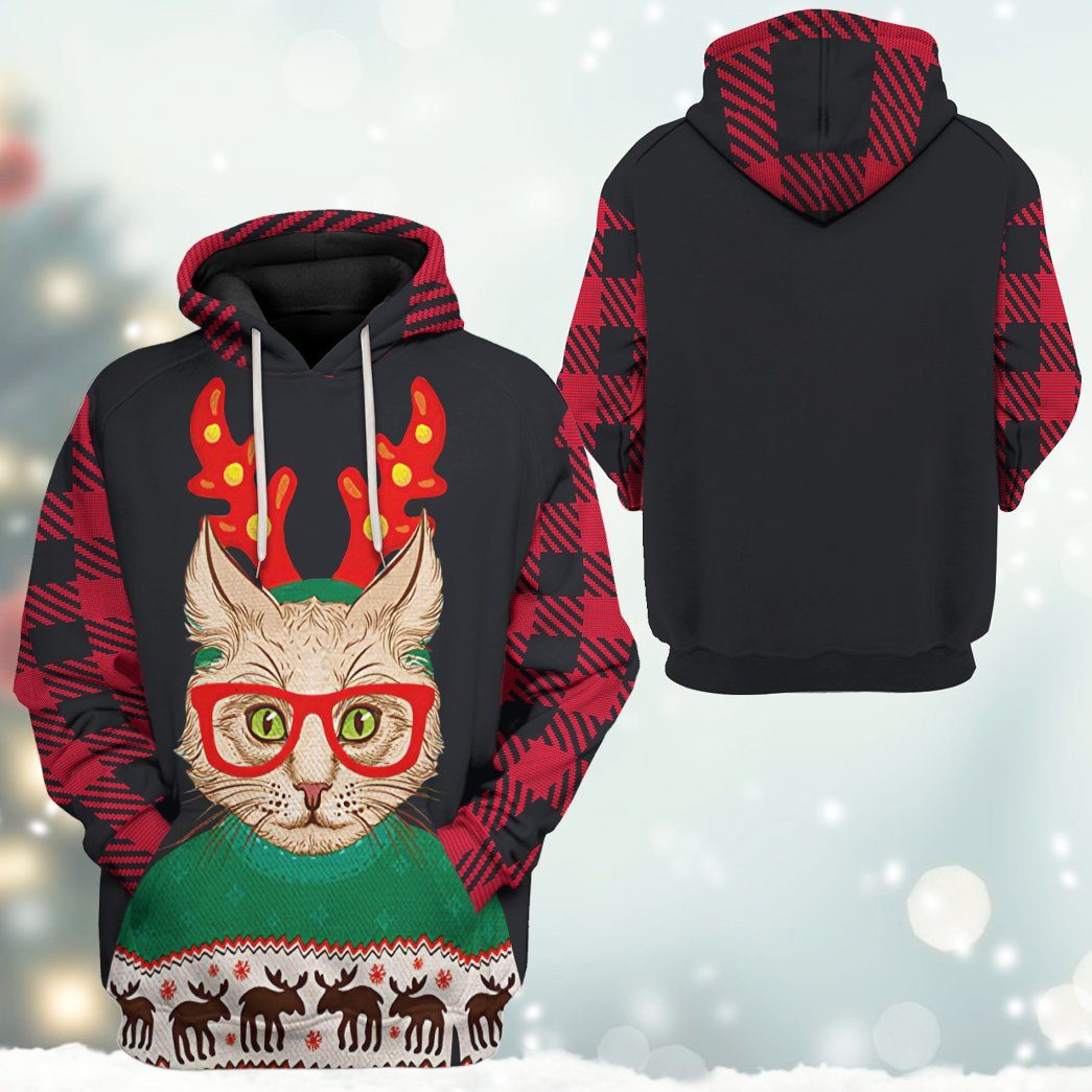 Gearhuman 3D Christmas Cat Custom Tshirt Hoodie Apparel GC04113 3D Apparel