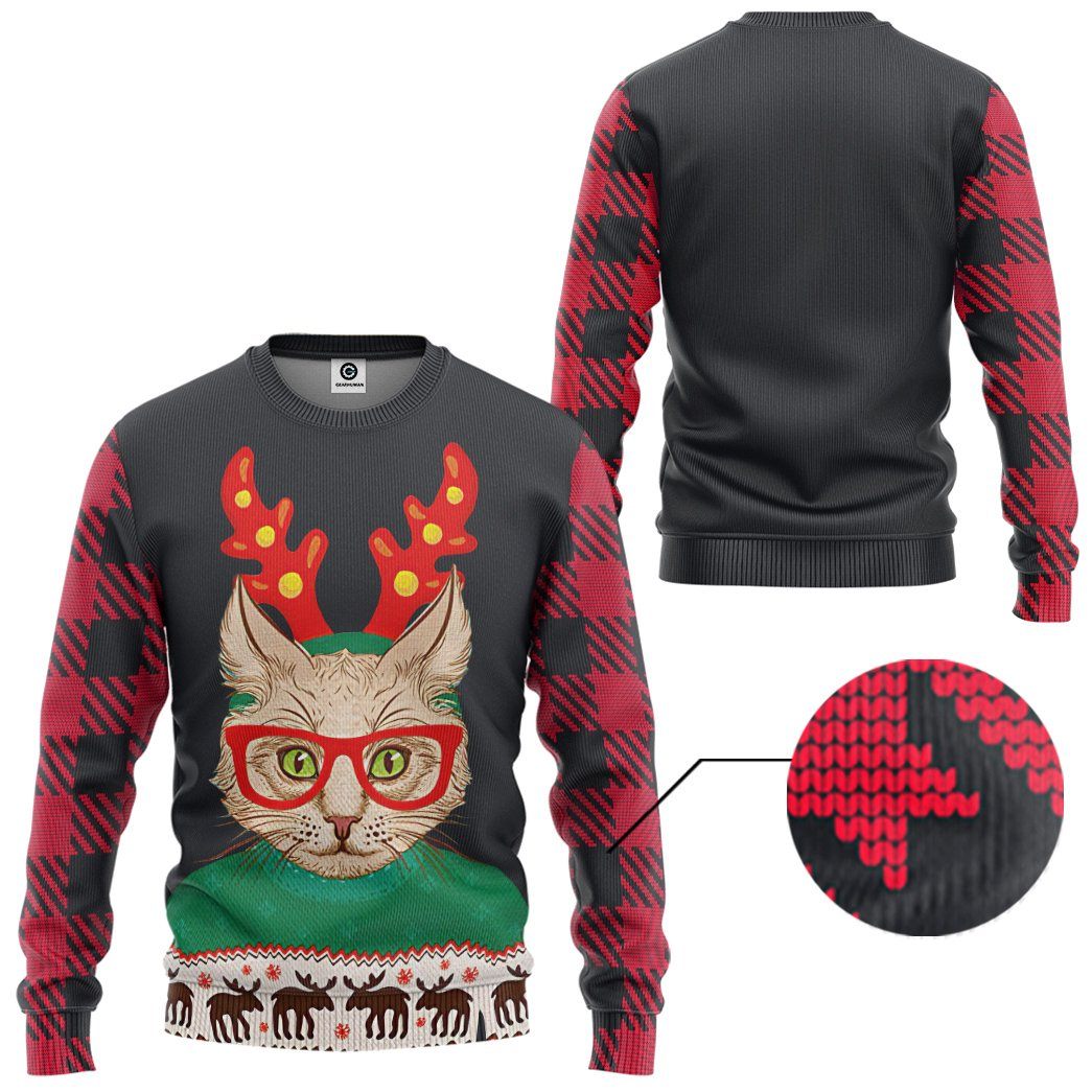 Gearhuman 3D Christmas Cat Custom Tshirt Hoodie Apparel GC04113 3D Apparel