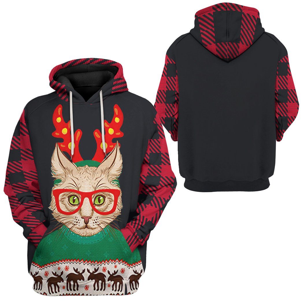 Gearhuman 3D Christmas Cat Custom Tshirt Hoodie Apparel GC04113 3D Apparel