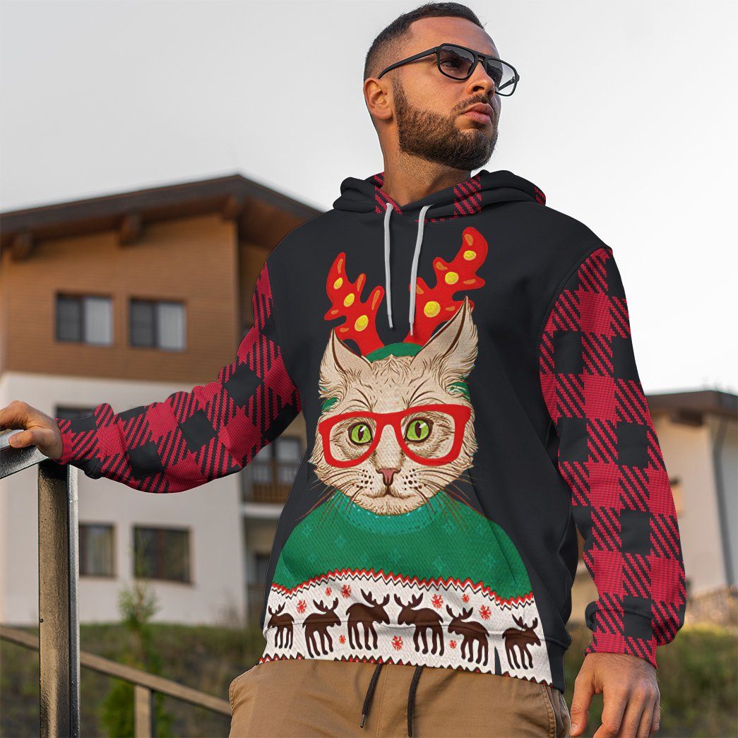 Gearhuman 3D Christmas Cat Custom Tshirt Hoodie Apparel GC04113 3D Apparel