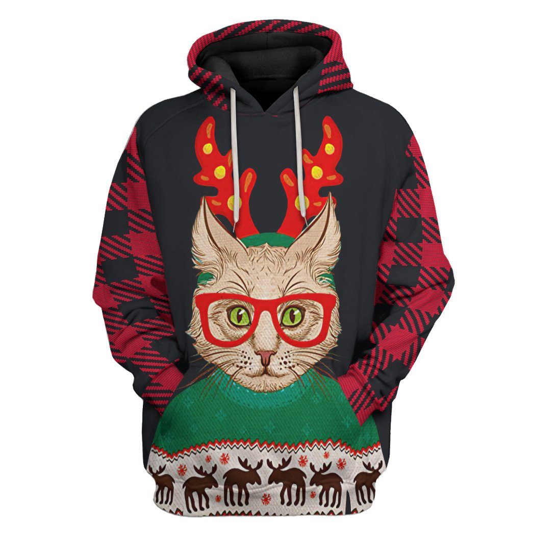 Gearhuman 3D Christmas Cat Custom Tshirt Hoodie Apparel GC04113 3D Apparel Hoodie S