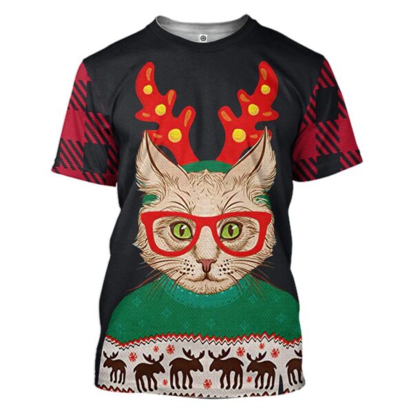 Gearhuman 3D Christmas Cat Custom Tshirt Hoodie Apparel GC04113 3D Apparel T-Shirt S