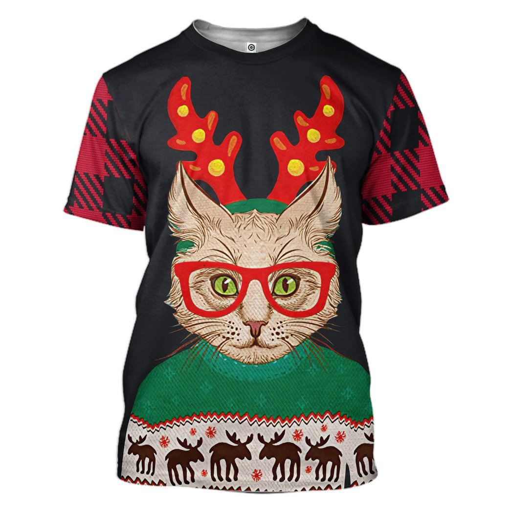 Gearhuman 3D Christmas Cat Custom Tshirt Hoodie Apparel GC04113 3D Apparel T-Shirt S