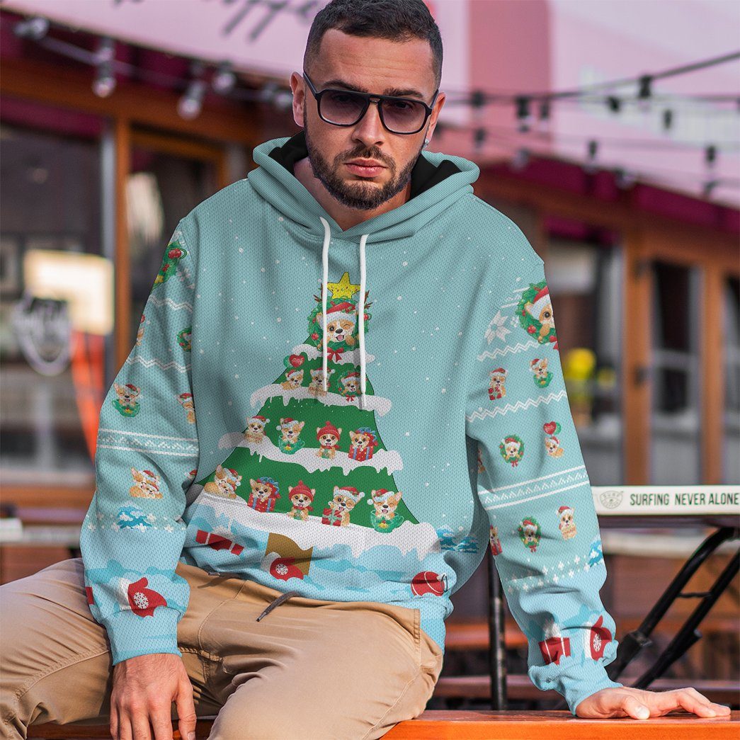 Gearhuman 3D Christmas Corgi Custom Hoodie Apparel GJ07105 3D Apparel