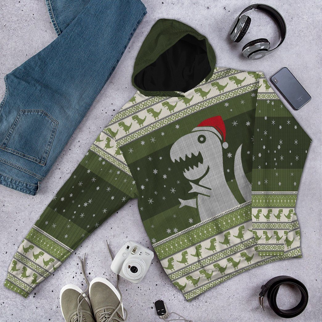 Gearhuman 3D Christmas Dino Ugly Sweater Custom Tshirt Hoodie Apparel GC21101 3D Apparel