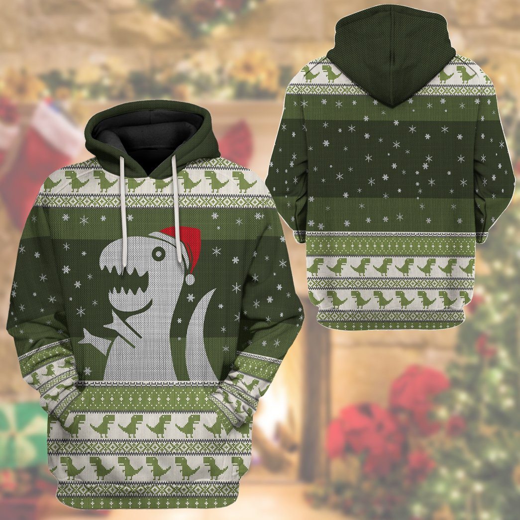 Gearhuman 3D Christmas Dino Ugly Sweater Custom Tshirt Hoodie Apparel GC21101 3D Apparel