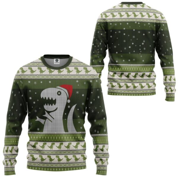 Gearhuman 3D Christmas Dino Ugly Sweater Custom Tshirt Hoodie Apparel GC21101 3D Apparel