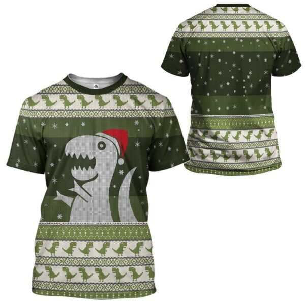 Gearhuman 3D Christmas Dino Ugly Sweater Custom Tshirt Hoodie Apparel GC21101 3D Apparel
