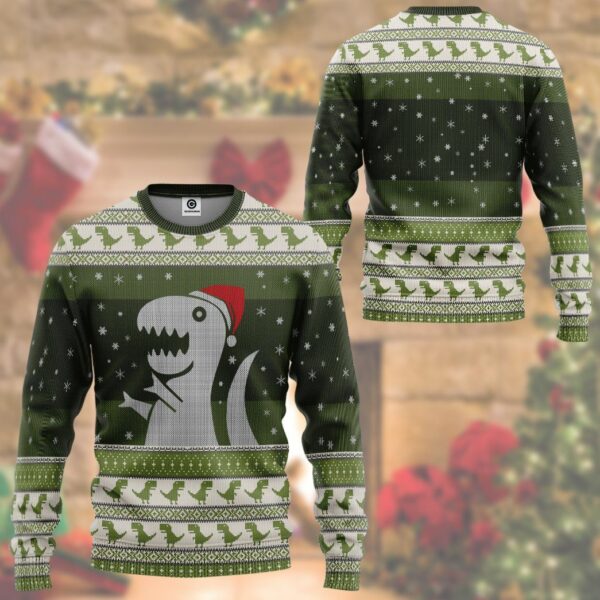 Gearhuman 3D Christmas Dino Ugly Sweater Custom Tshirt Hoodie Apparel GC21101 3D Apparel