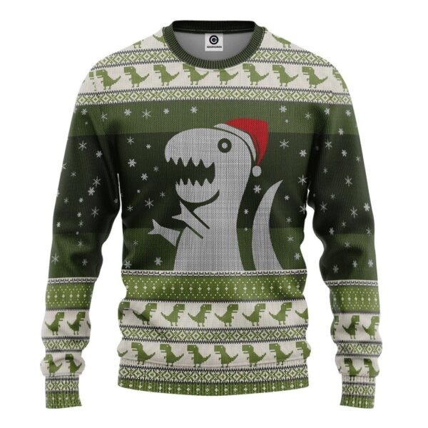 Gearhuman 3D Christmas Dino Ugly Sweater Custom Tshirt Hoodie Apparel GC21101 3D Apparel Long Sleeve S