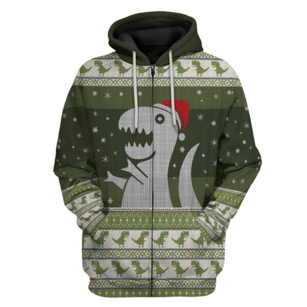 Gearhuman 3D Christmas Dino Ugly Sweater Custom Tshirt Hoodie Apparel GC21101 3D Apparel Zip Hoodie S