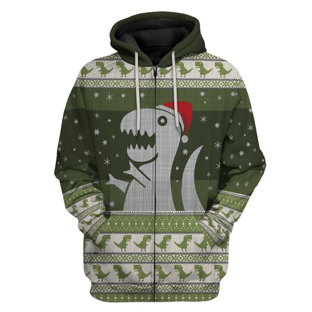 Gearhuman 3D Christmas Dino Ugly Sweater Custom Tshirt Hoodie Apparel GC21101 3D Apparel Zip Hoodie S