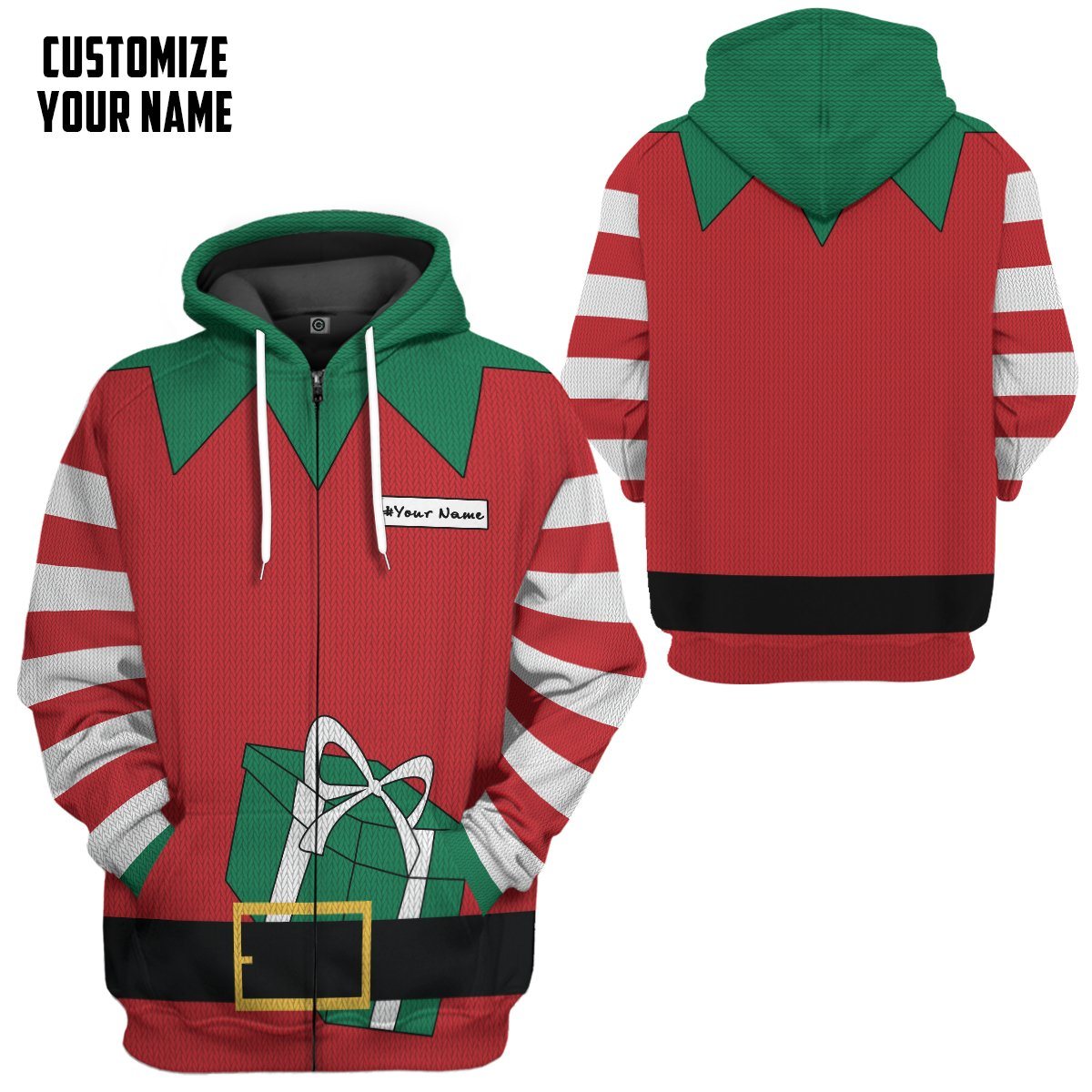 Gearhuman 3D Christmas Elf Custom Name Hoodie Apparel GC06101 3D Apparel