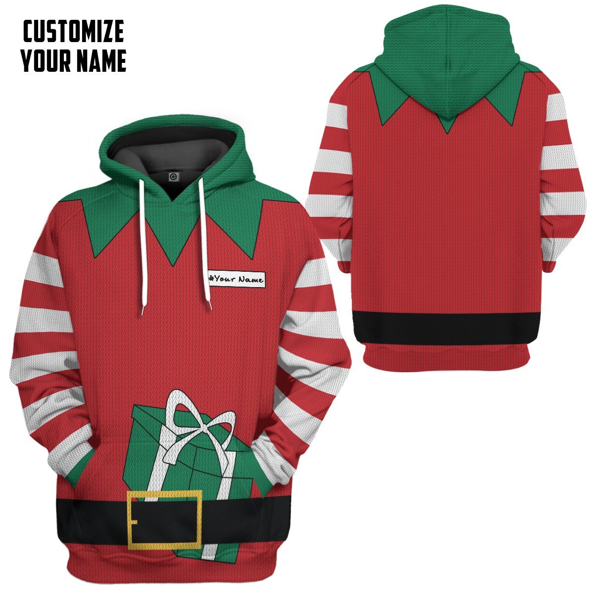 Gearhuman 3D Christmas Elf Custom Name Hoodie Apparel GC06101 3D Apparel