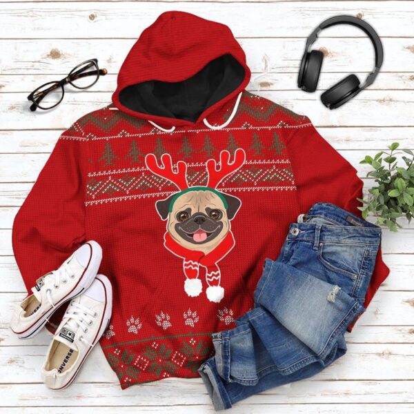 Gearhuman 3D Christmas Pug Dog Ugly Sweater Custom Hoodie Apparel GC06104 3D Apparel 