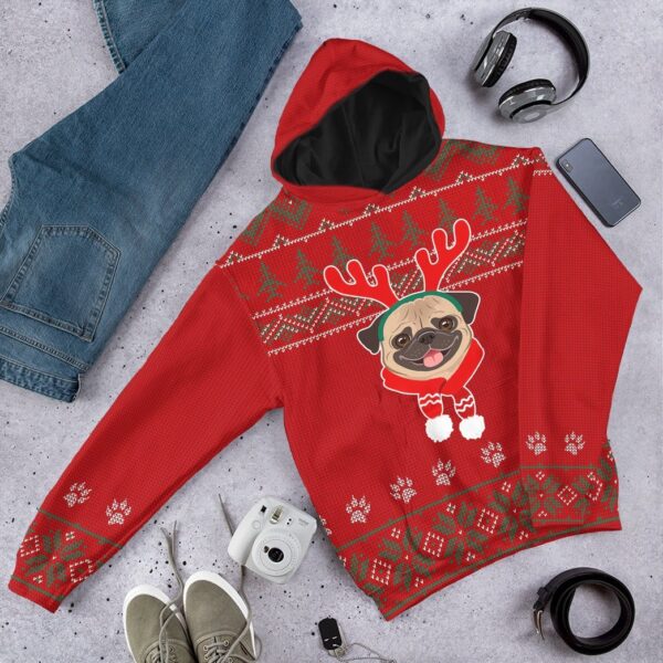 Gearhuman 3D Christmas Pug Dog Ugly Sweater Custom Hoodie Apparel GC06104 3D Apparel 