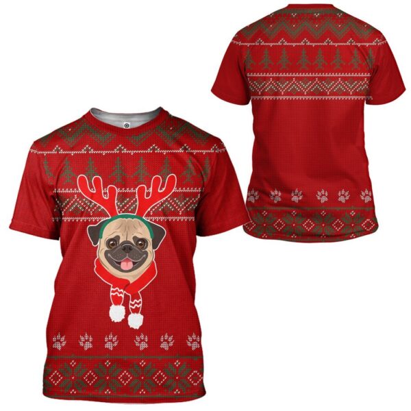 Gearhuman 3D Christmas Pug Dog Ugly Sweater Custom Tshirt Apparel GC06104 3D T-shirt