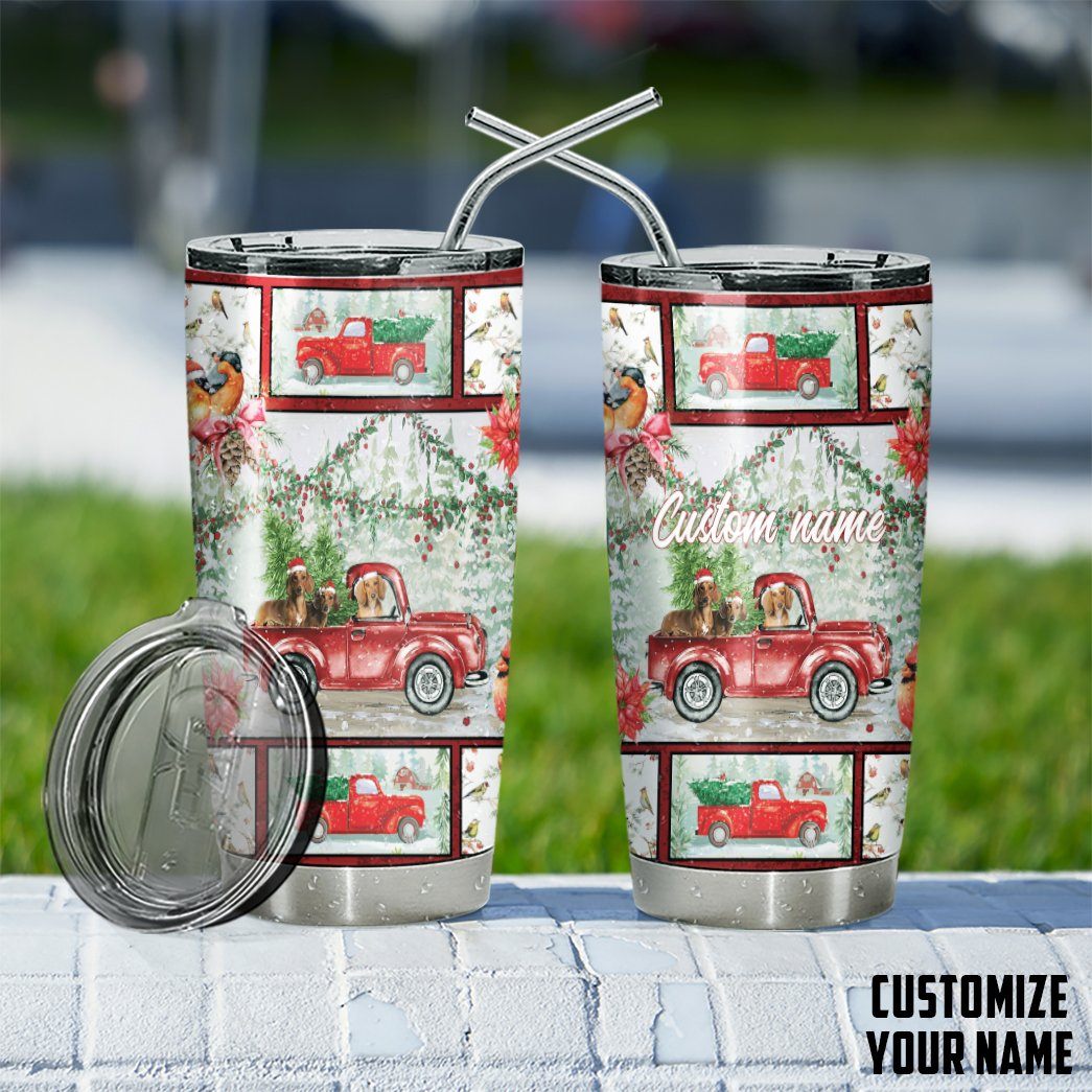 Gearhuman 3D Christmas Truck With Duchshand Custom Name Tumbler GB24116 Tumbler