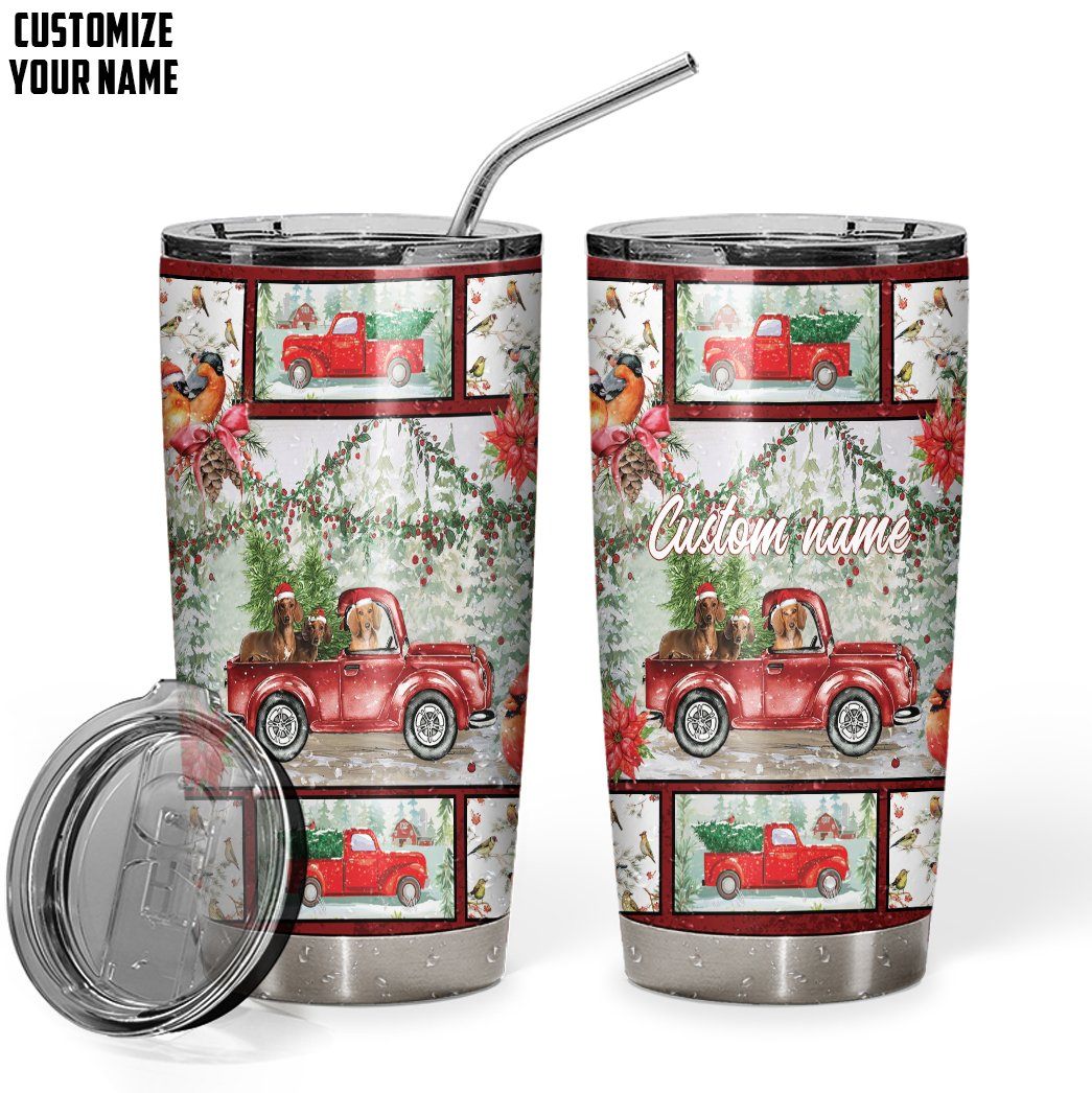 Gearhuman 3D Christmas Truck With Duchshand Custom Name Tumbler GB24116 Tumbler