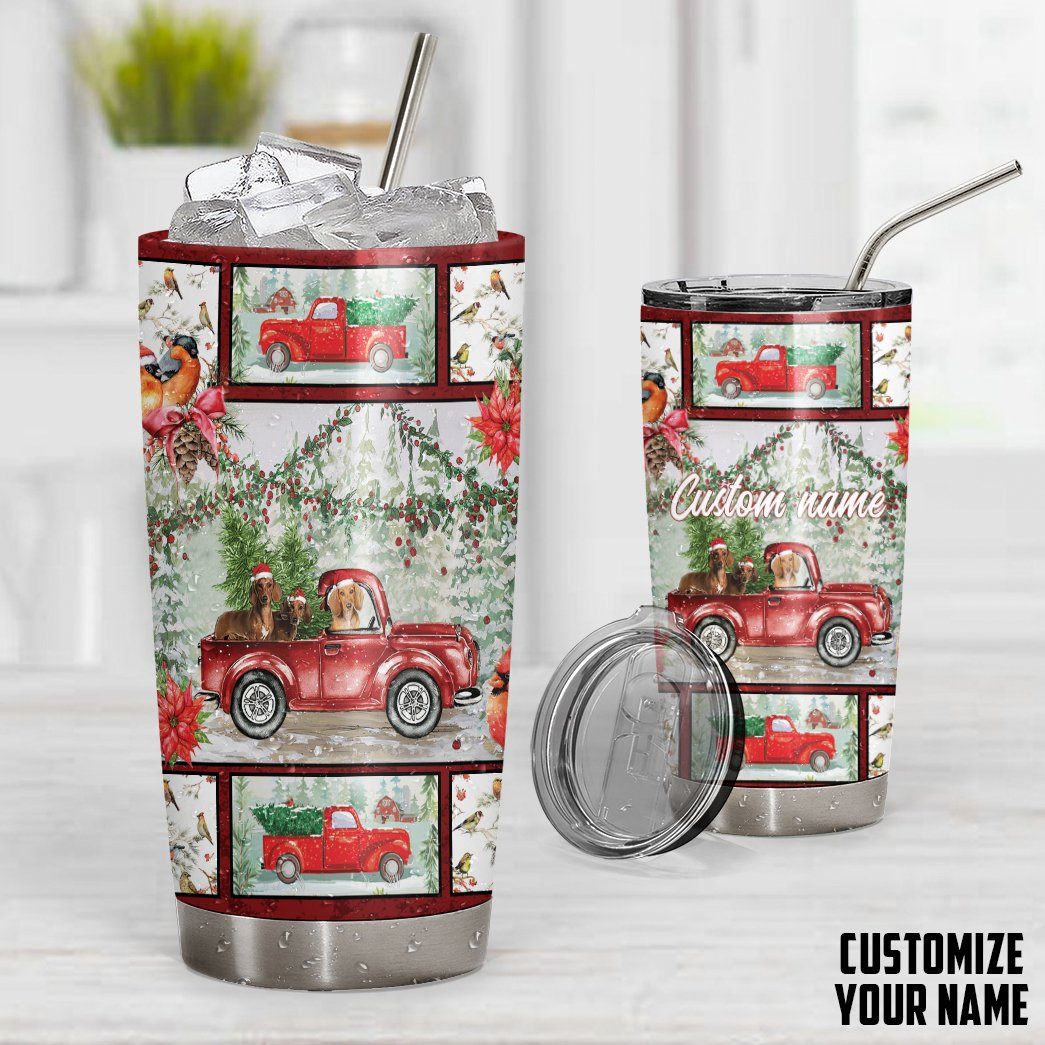 Gearhuman 3D Christmas Truck With Duchshand Custom Name Tumbler GB24116 Tumbler