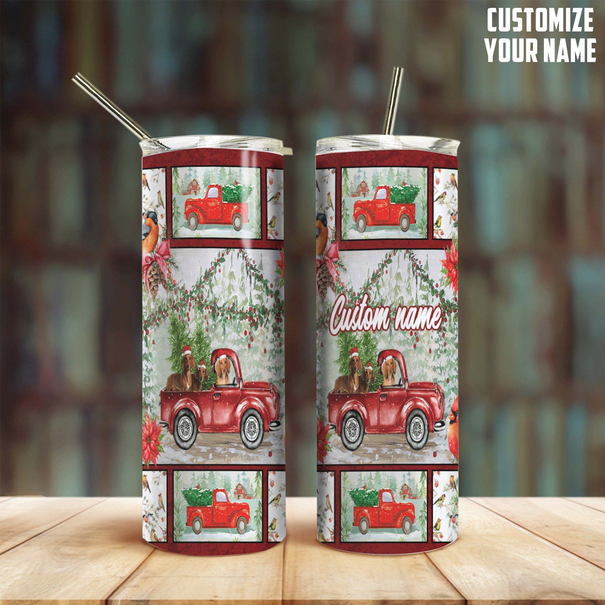 Gearhuman 3D Christmas Truck With Duchshand Custom Name Tumbler GB24116 Tumbler Long 20oz