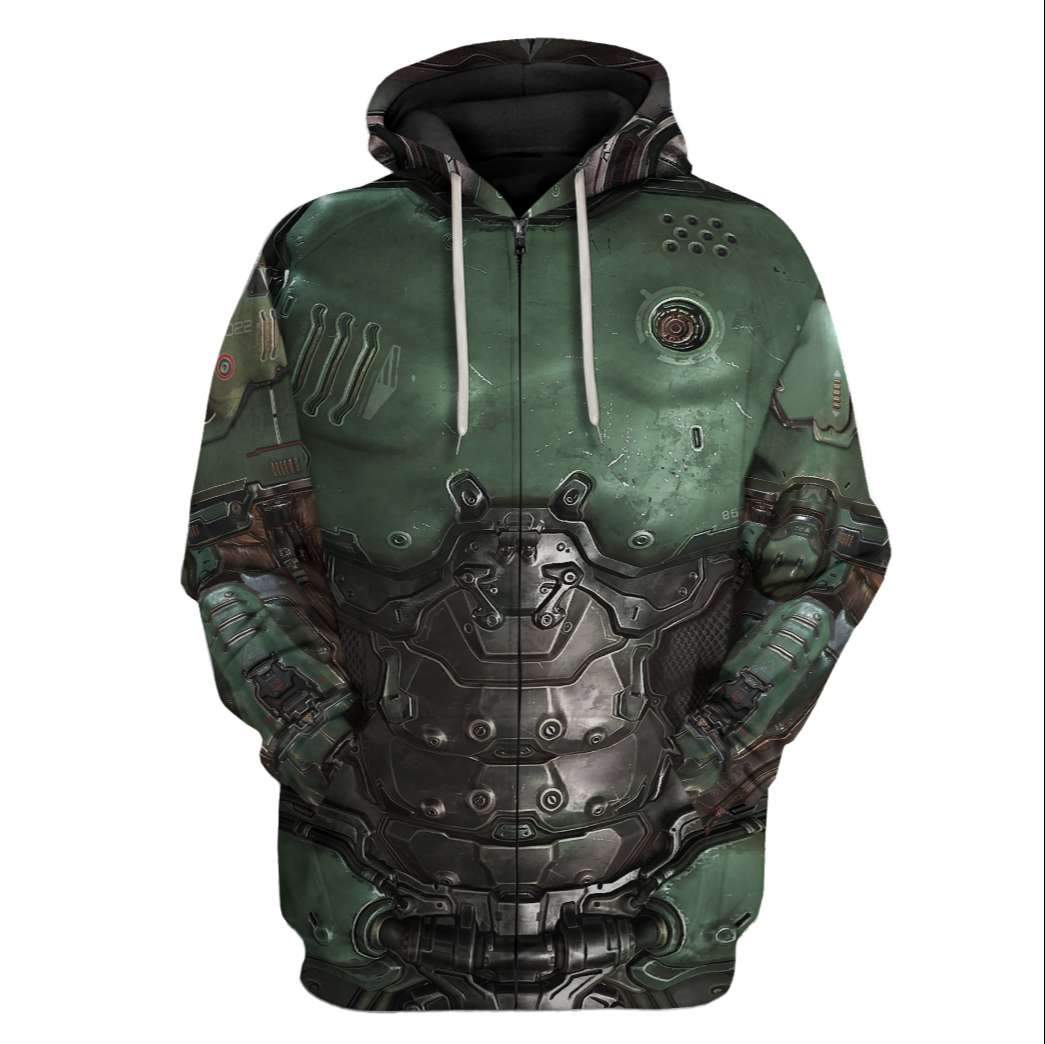 Gearhuman 3D Cosplay Doom Slayer Doomguy Custom Fleece Hoodies Apparel GT12034 3D Custom Fleece Hoodies Zip Hoodie S