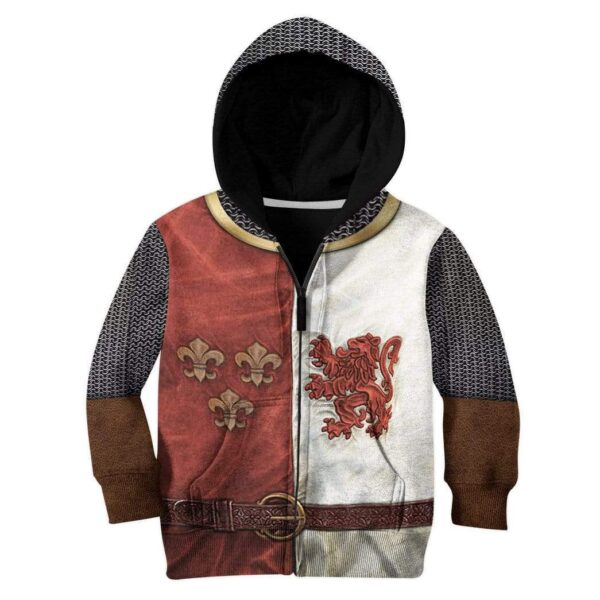 Gearhuman 3D Cosplay Heraldic Knight Suit Custom Fleece Hoodie Apparel GT25033 Kid 3D Apparel Kid Zip Hoodie 2XS