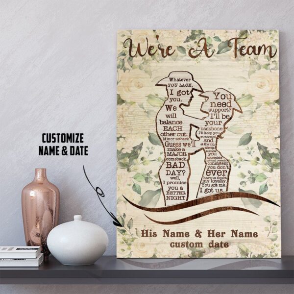 Gearhuman 3D Cowboy Couple We Are A Team Custom Name Date Canvas GW20013 Canvas
