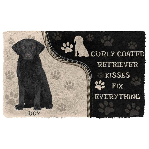 Gearhuman 3D Curly Coated Retriever Kisses Fix Anything Custom Name Doormat GV010320 Doormat Doormat S(15,8''x23,6'')