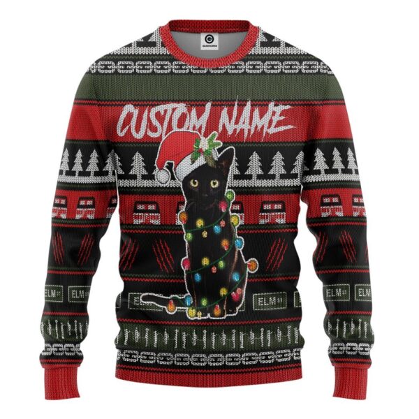 Gearhuman 3D Custom Black Cat Ugly Christmas Tshirt Hoodie Apparel GB05111 3D Apparel Long Sleeve S