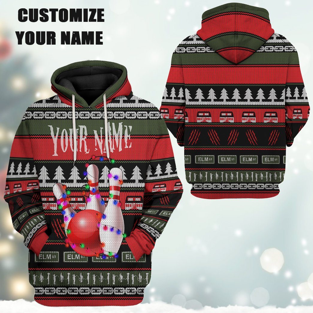 Gearhuman 3D Custom Bowling Ugly Christmas Tshirt Hoodie Apparel GB061111 3D Apparel