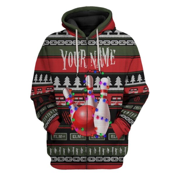 Gearhuman 3D Custom Bowling Ugly Christmas Tshirt Hoodie Apparel GB061111 3D Apparel Zip Hoodie S