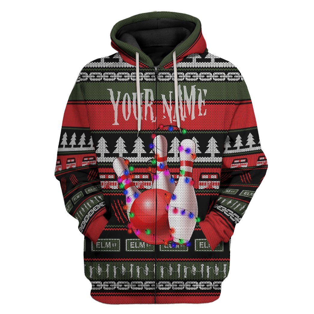 Gearhuman 3D Custom Bowling Ugly Christmas Tshirt Hoodie Apparel GB061111 3D Apparel Zip Hoodie S