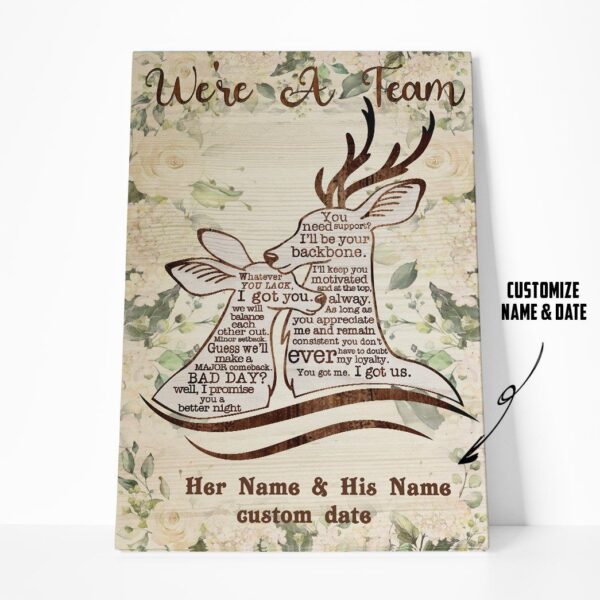 Gearhuman 3D Deer Couple We Are A Team Custom Name Date Canvas GW20015 Canvas 1 Piece Non Frame M
