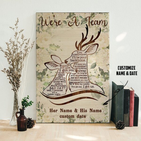 Gearhuman 3D Deer Couple We Are A Team Custom Name Date Canvas GW20015 Canvas