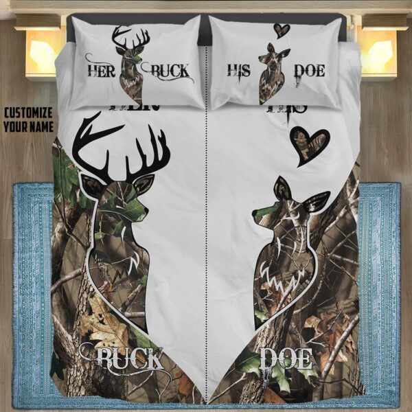 Gearhuman 3D Deer Hunting Couple Custom Name Bedding Set GK11011 Bedding Set Twin 3PCS 