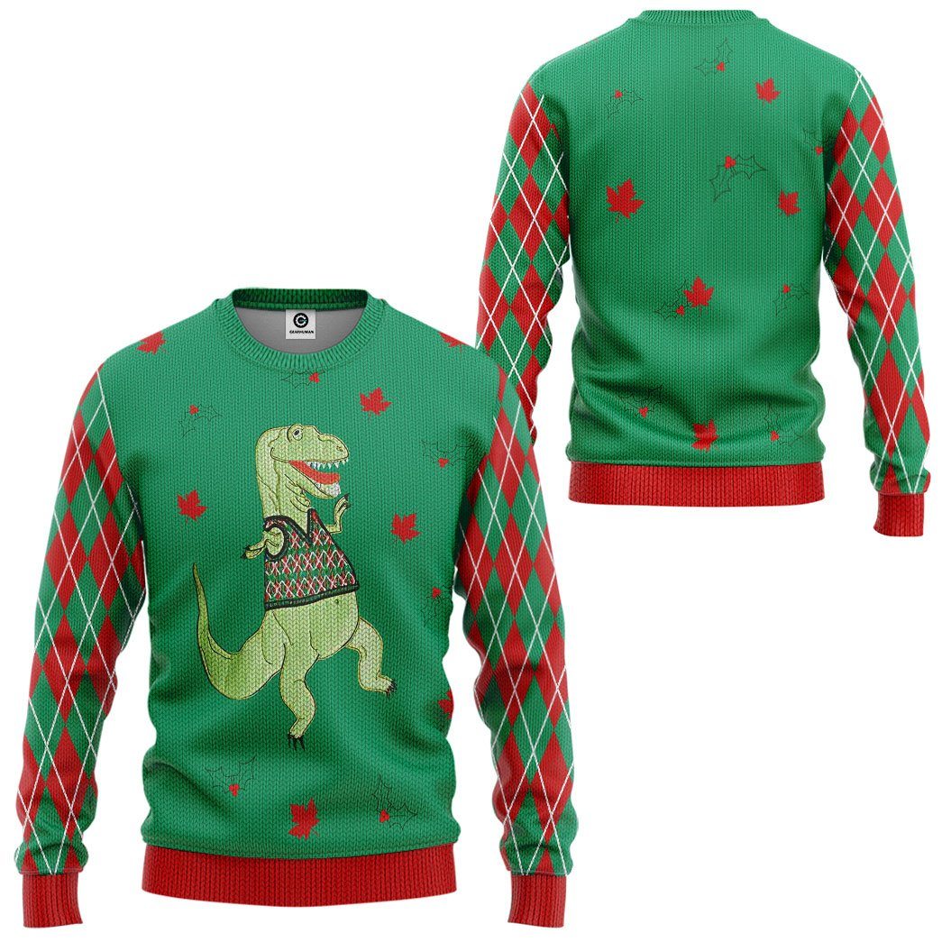 Gearhuman 3D Dinosaur Ugly Sweater Custom Name Tshirt Hoodie Apparel GC21105 3D Apparel