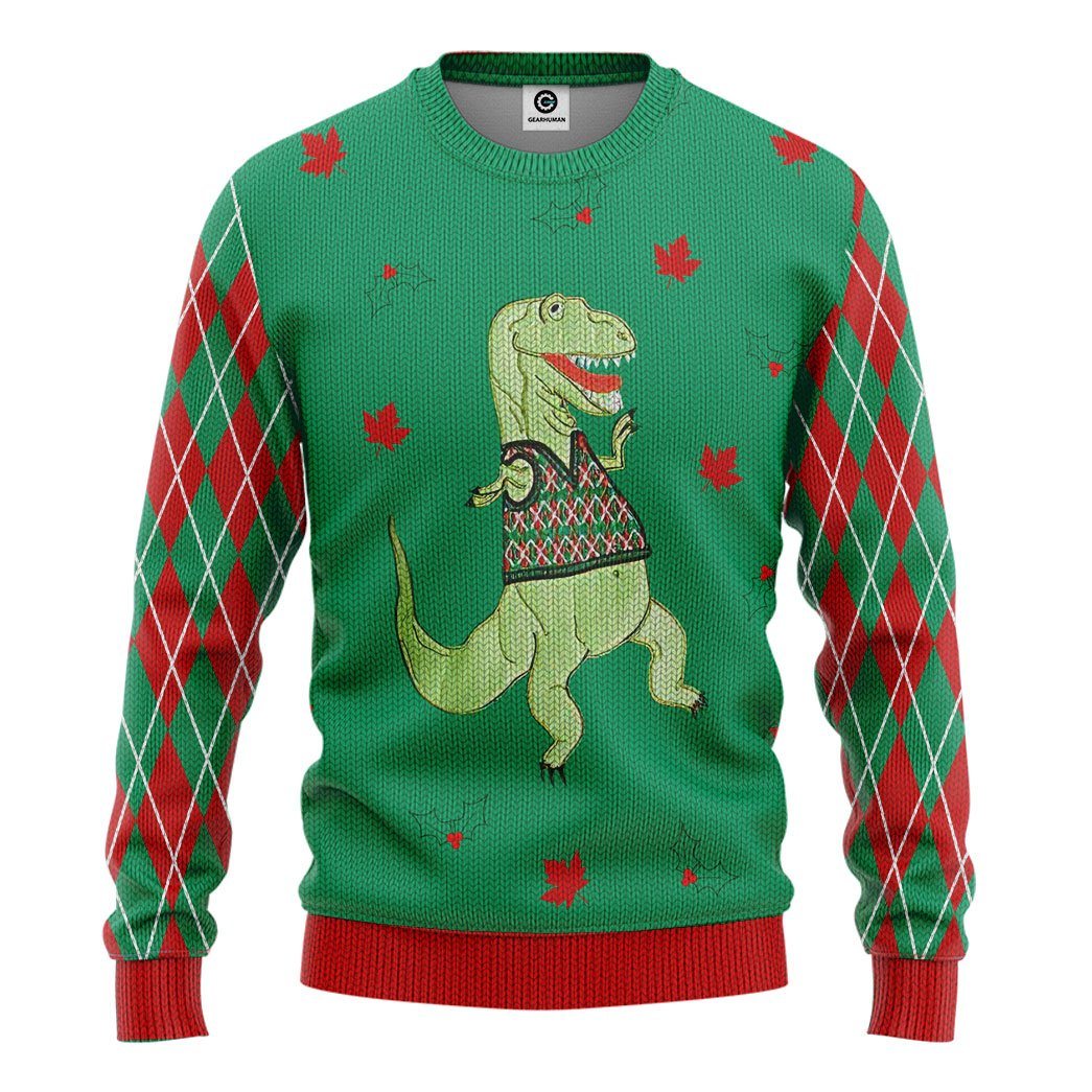Gearhuman 3D Dinosaur Ugly Sweater Custom Name Tshirt Hoodie Apparel GC21105 3D Apparel Long Sleeve S