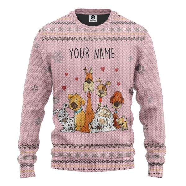 Gearhuman 3D Dogs Make Me Happy Custom Name Christmas Ugly Sweatshirt Apparel GB26111 3D Apparel Long Sleeve S