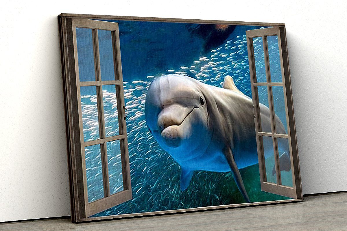 Gearhuman 3D Dolphin Window Canvas GV24029 Canvas